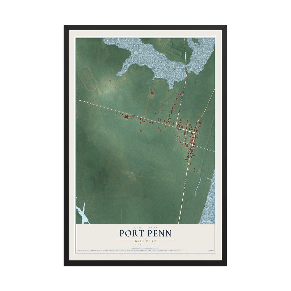 Map of Port Penn, Delaware, 12 x 18 inch print in a black wood frame