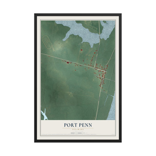 Map of Port Penn, Delaware, 12 x 18 inch print in a black wood frame