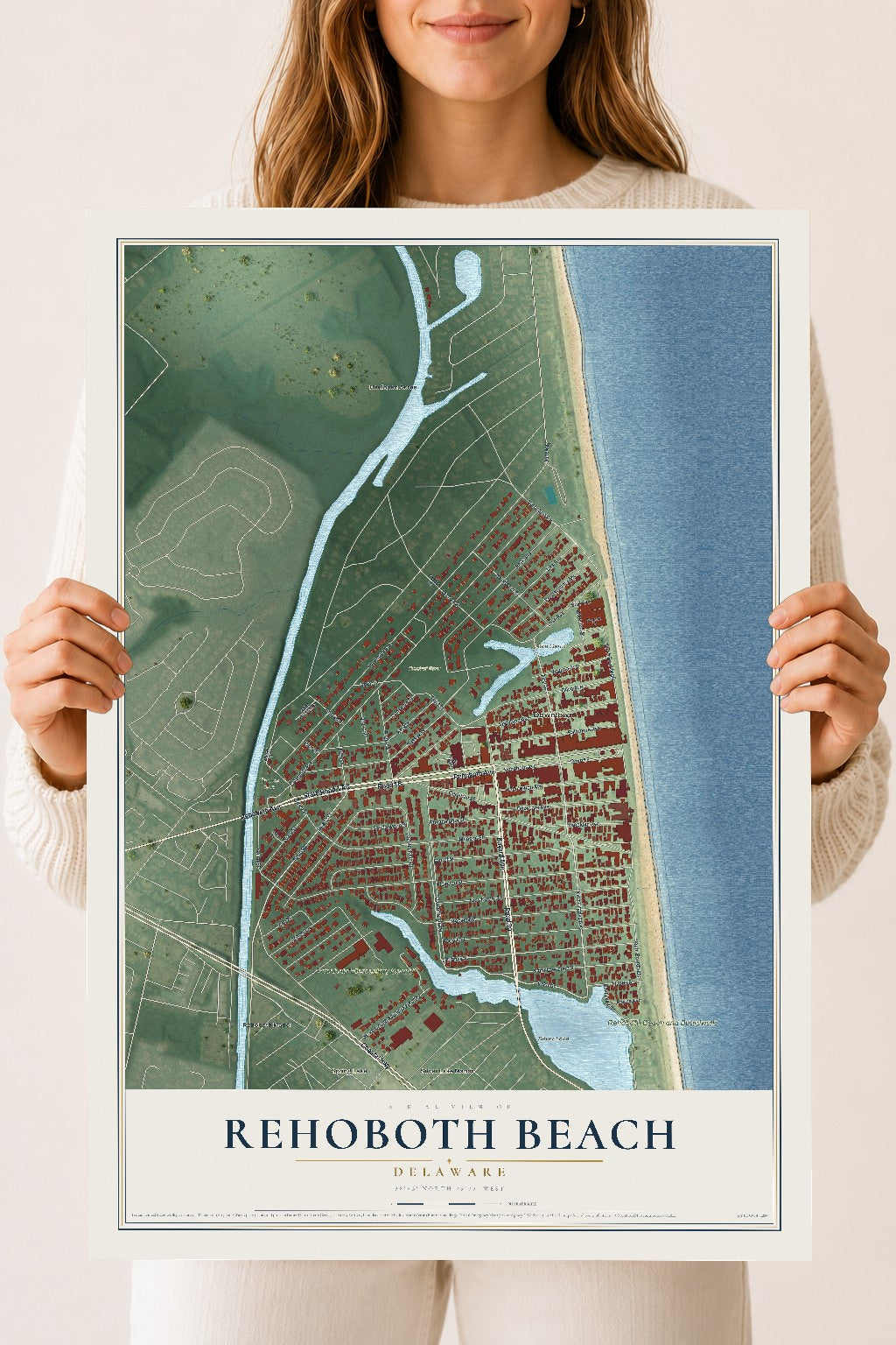 Map of Rehoboth Beach, Delaware, 18 x 24 inch unframed archival matte print