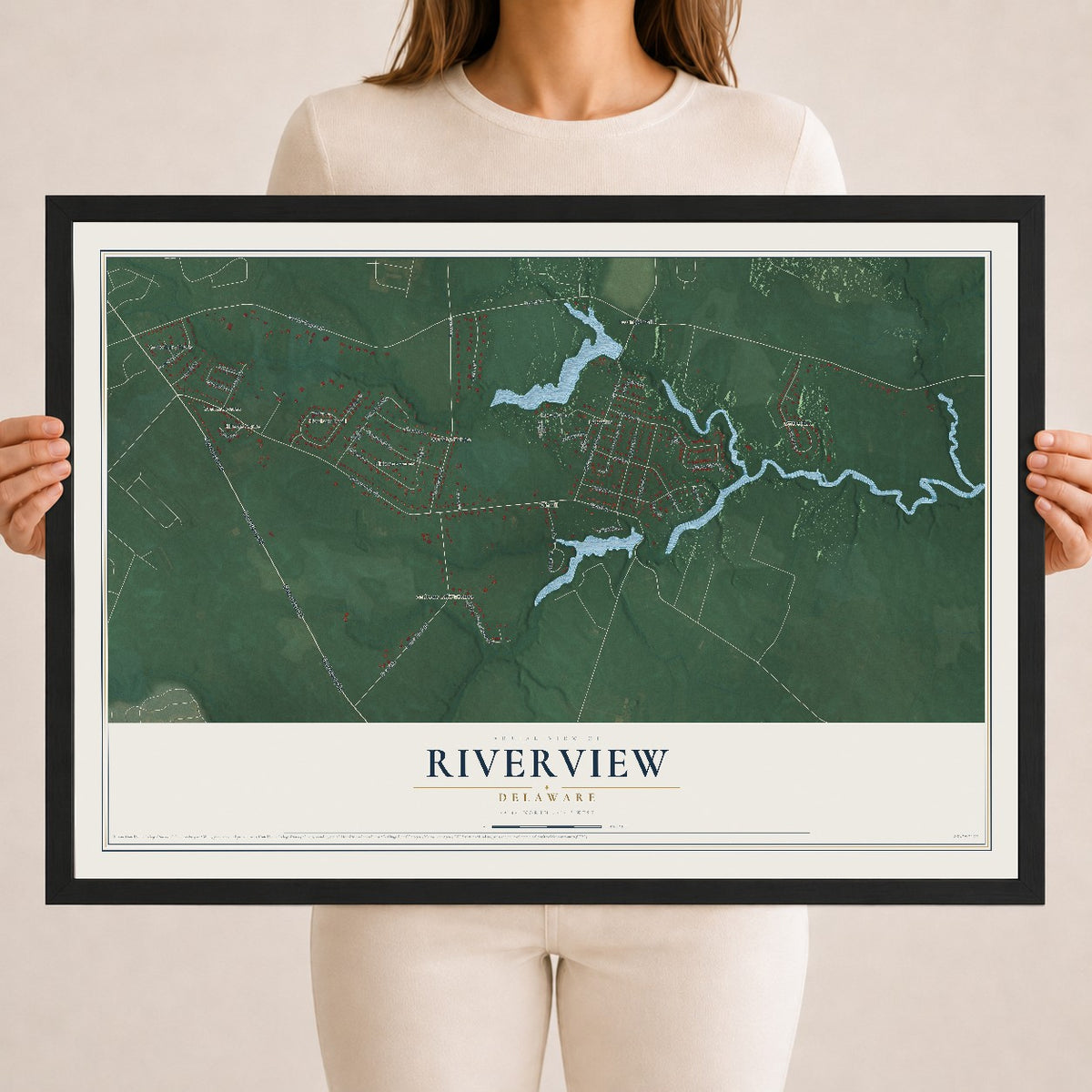Map of Riverview, Delaware, 18 x 24 inch print in a black wood frame
