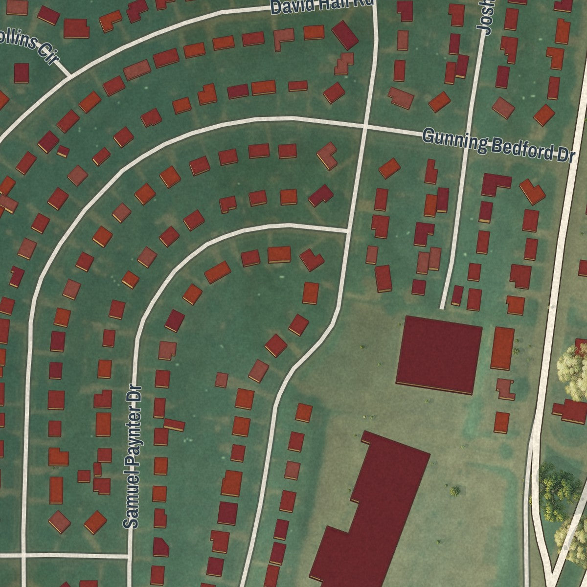 Close-up of the map of Rodney Village, Delaware print showing street and building detail