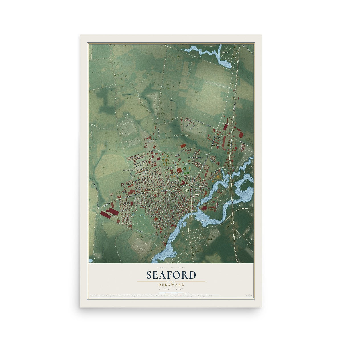 Map of Seaford, Delaware, 12 x 18 inch unframed archival matte print