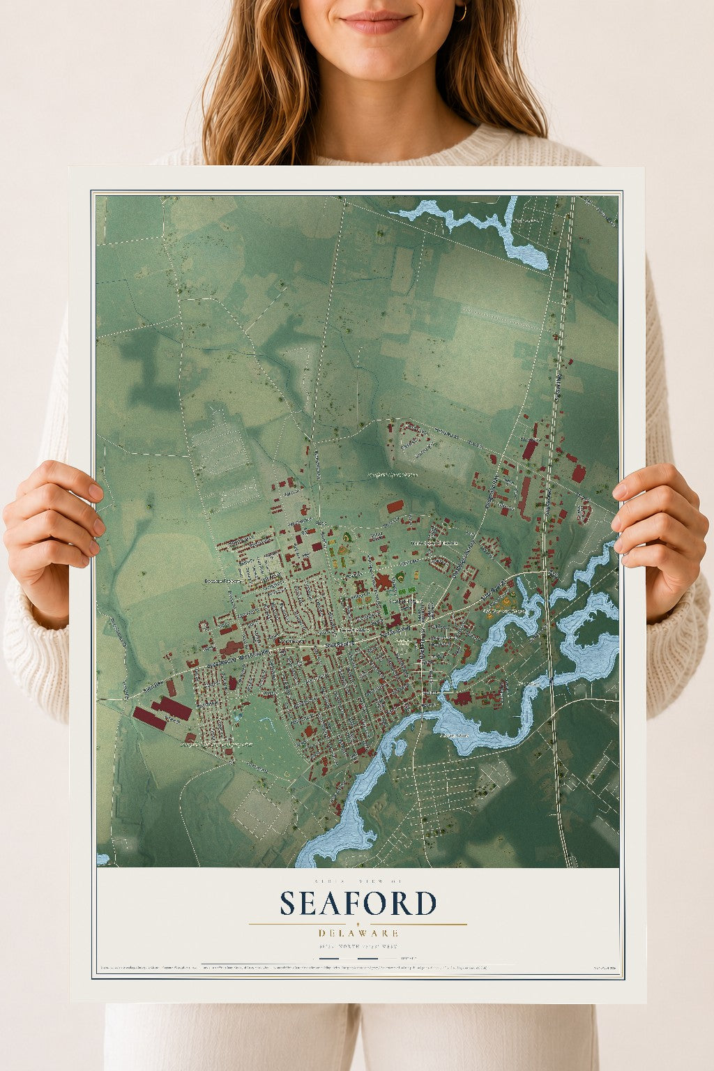Map of Seaford, Delaware, 18 x 24 inch unframed archival matte print