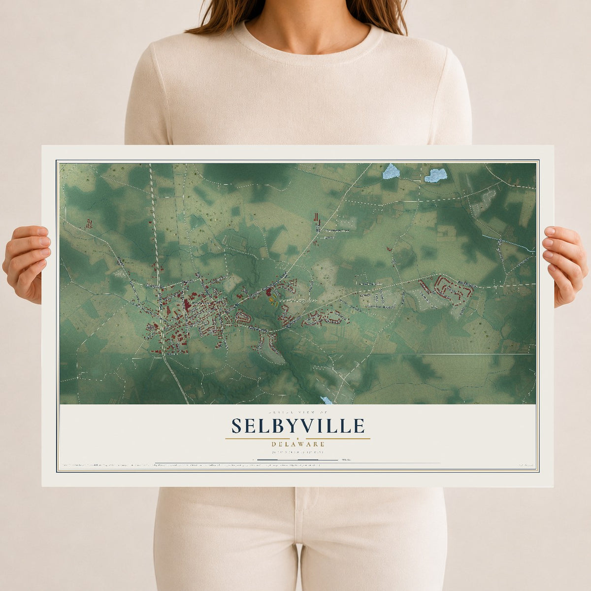 Map of Selbyville, Delaware, 12 x 18 inch unframed archival matte print