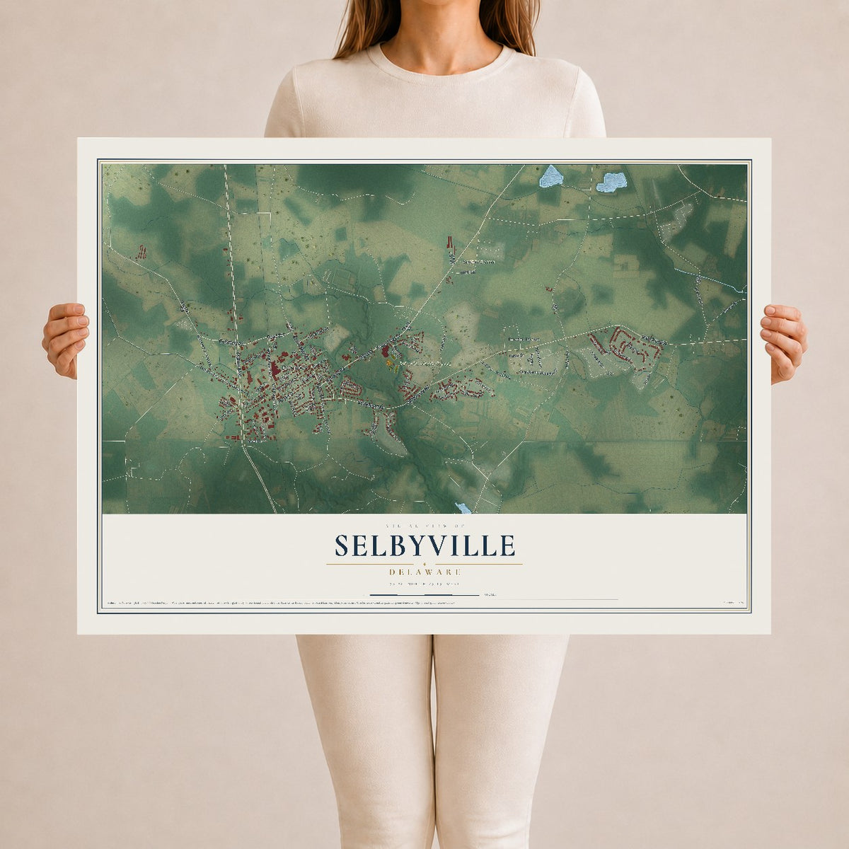 Map of Selbyville, Delaware, 24 x 36 inch unframed archival matte print