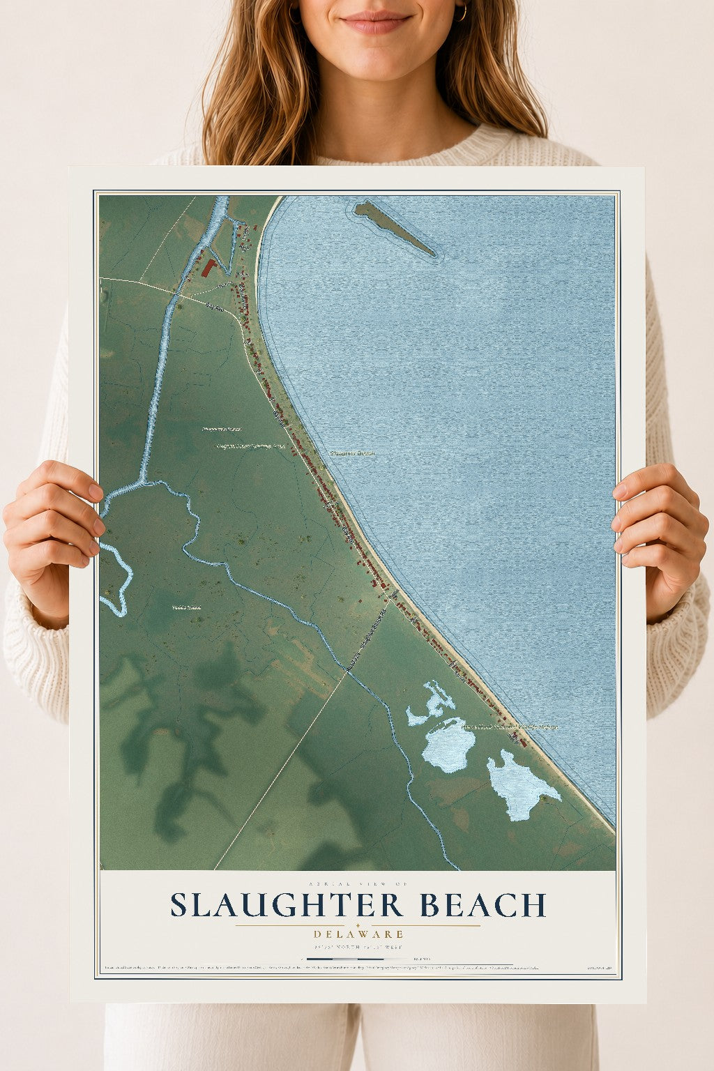 Map of Slaughter Beach, Delaware, 18 x 24 inch unframed archival matte print