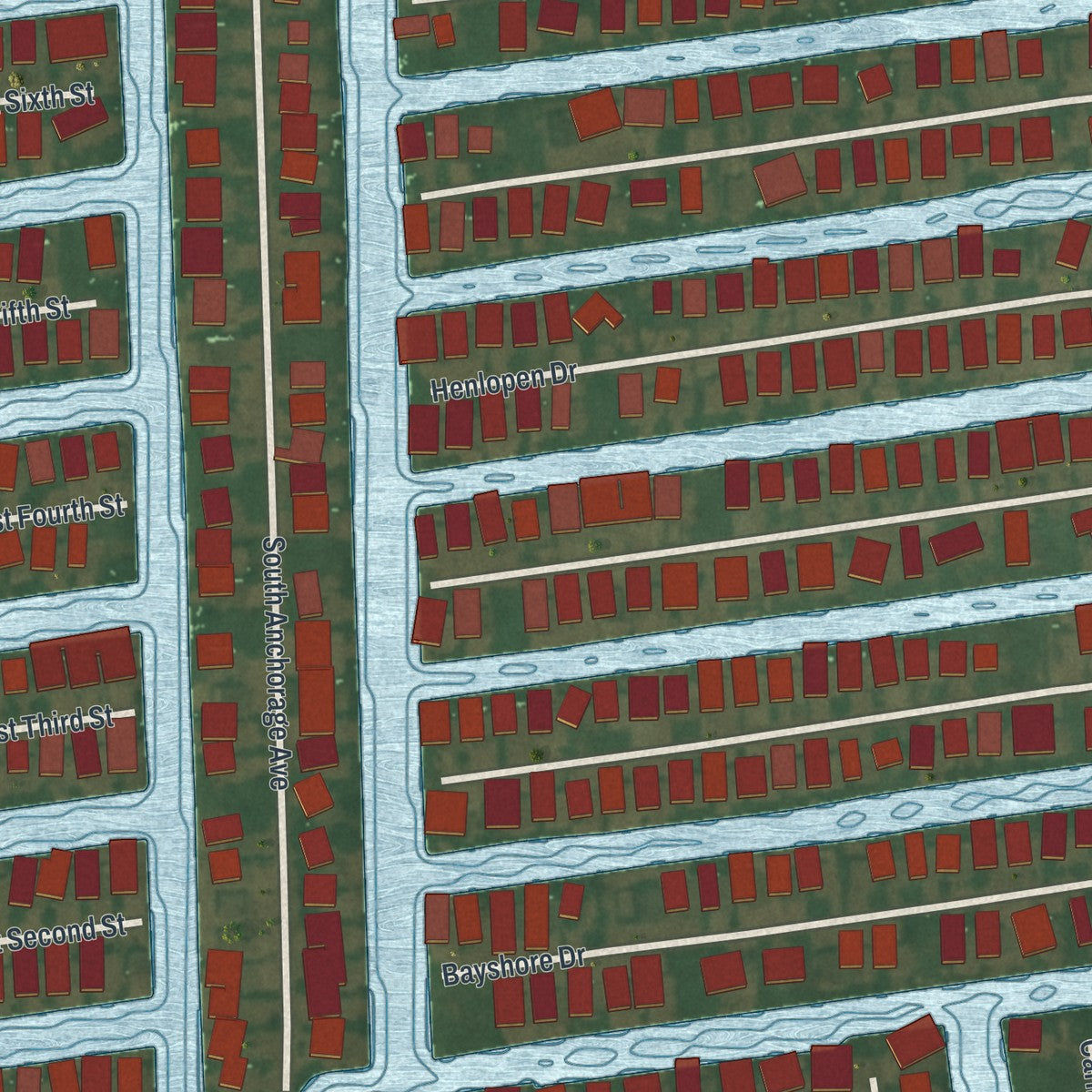 Close-up of the map of South Bethany, Delaware print showing street and building detail