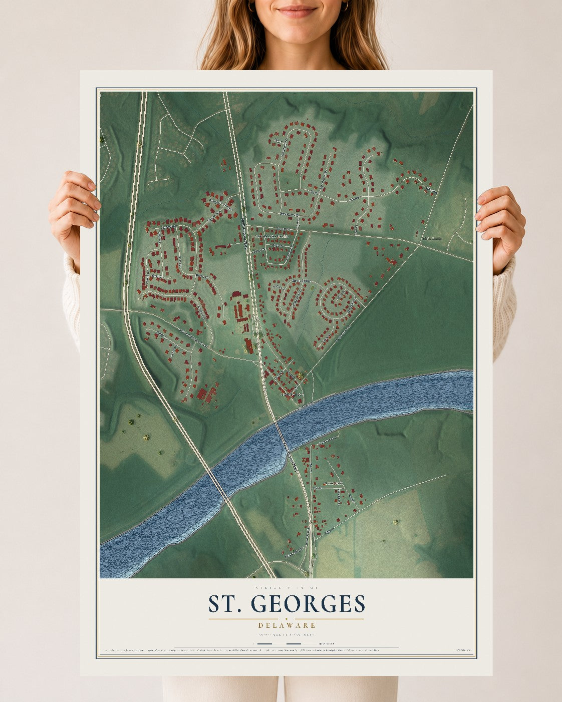 Map of St. Georges, Delaware, 24 x 36 inch unframed archival matte print