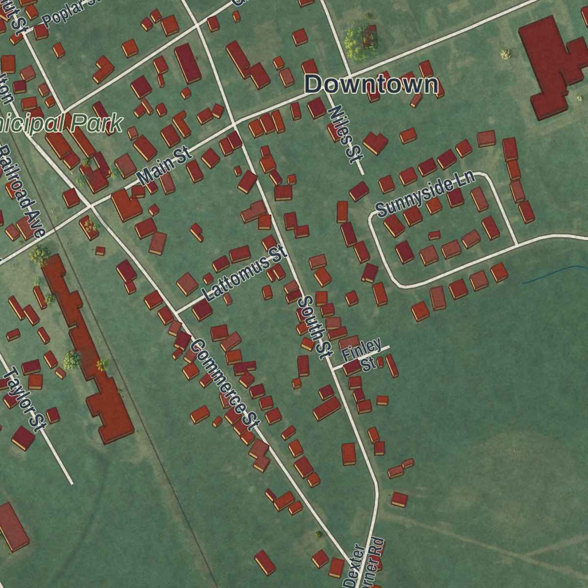 Close-up of the map of Townsend, Delaware print showing street and building detail