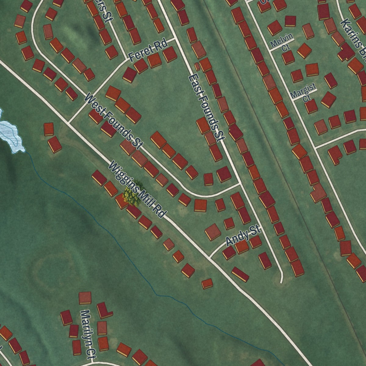 Second close-up of the map of Townsend, Delaware print showing more streets and buildings