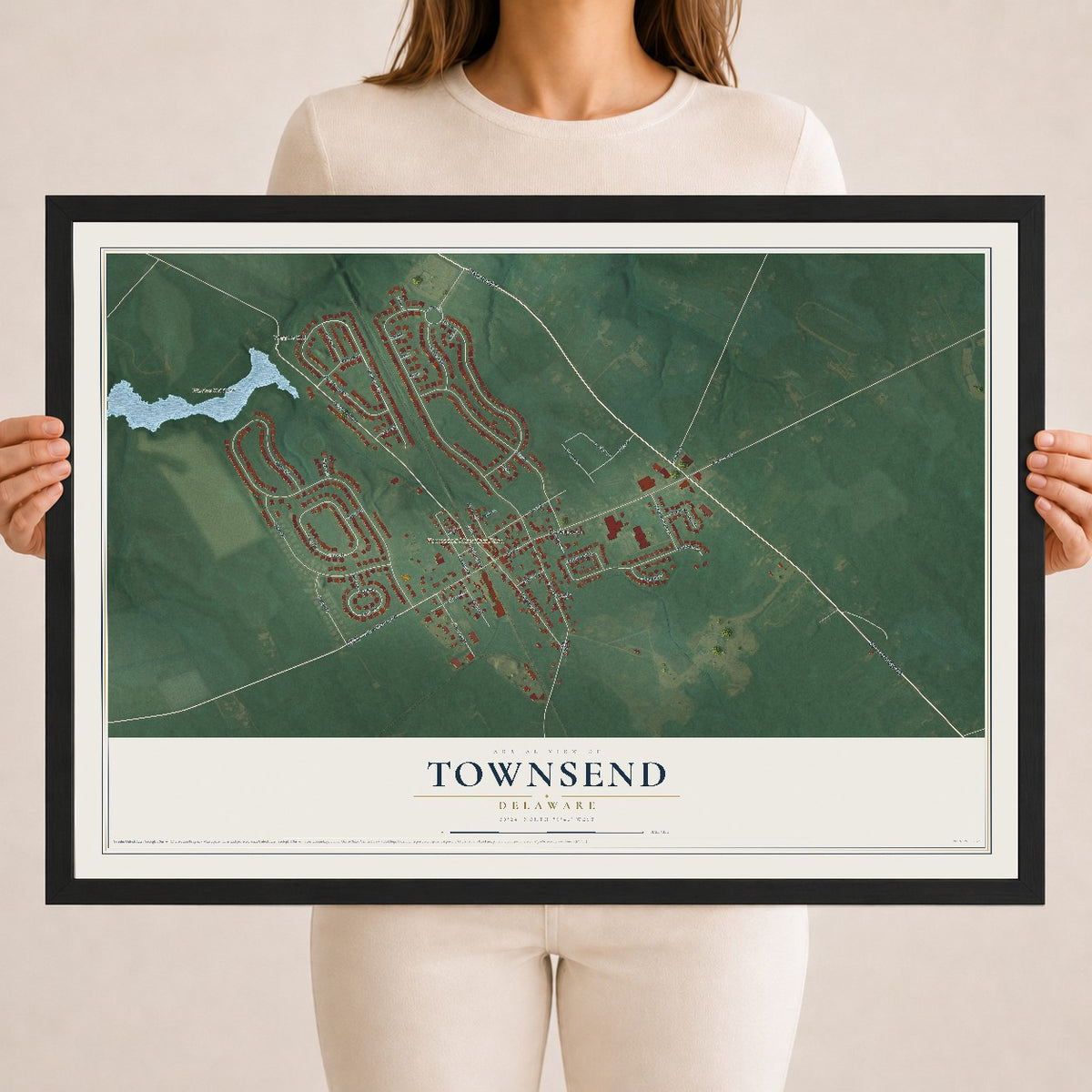 Map of Townsend, Delaware, 18 x 24 inch print in a black wood frame