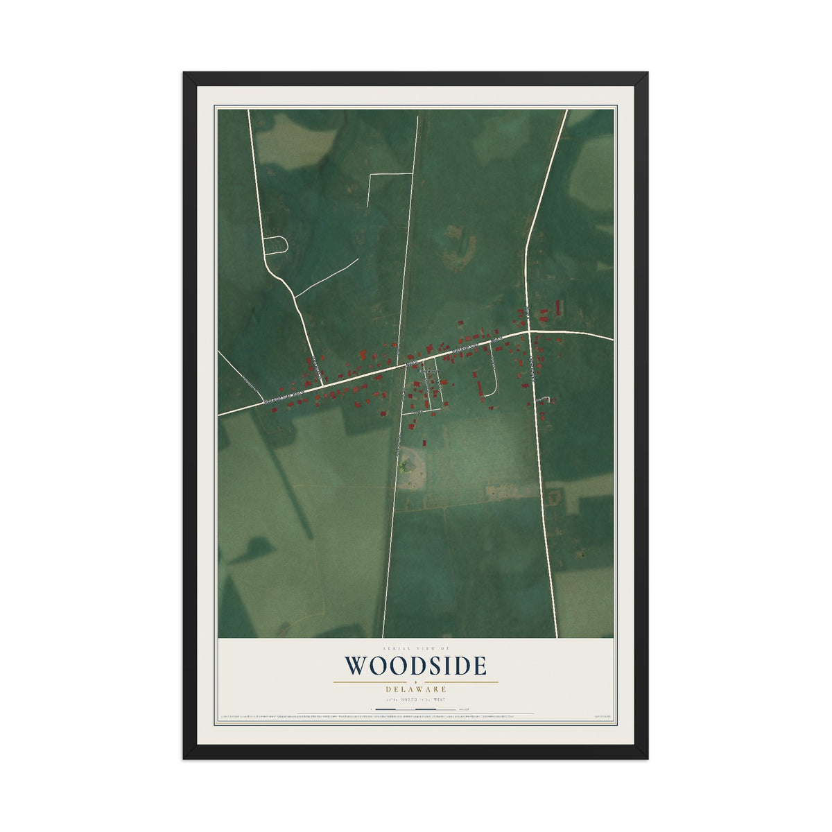 Map of Woodside, Delaware, 12 x 18 inch print in a black wood frame
