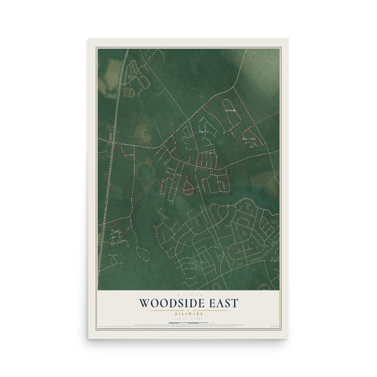 Map of Woodside East, Delaware, 12 x 18 inch unframed archival matte print