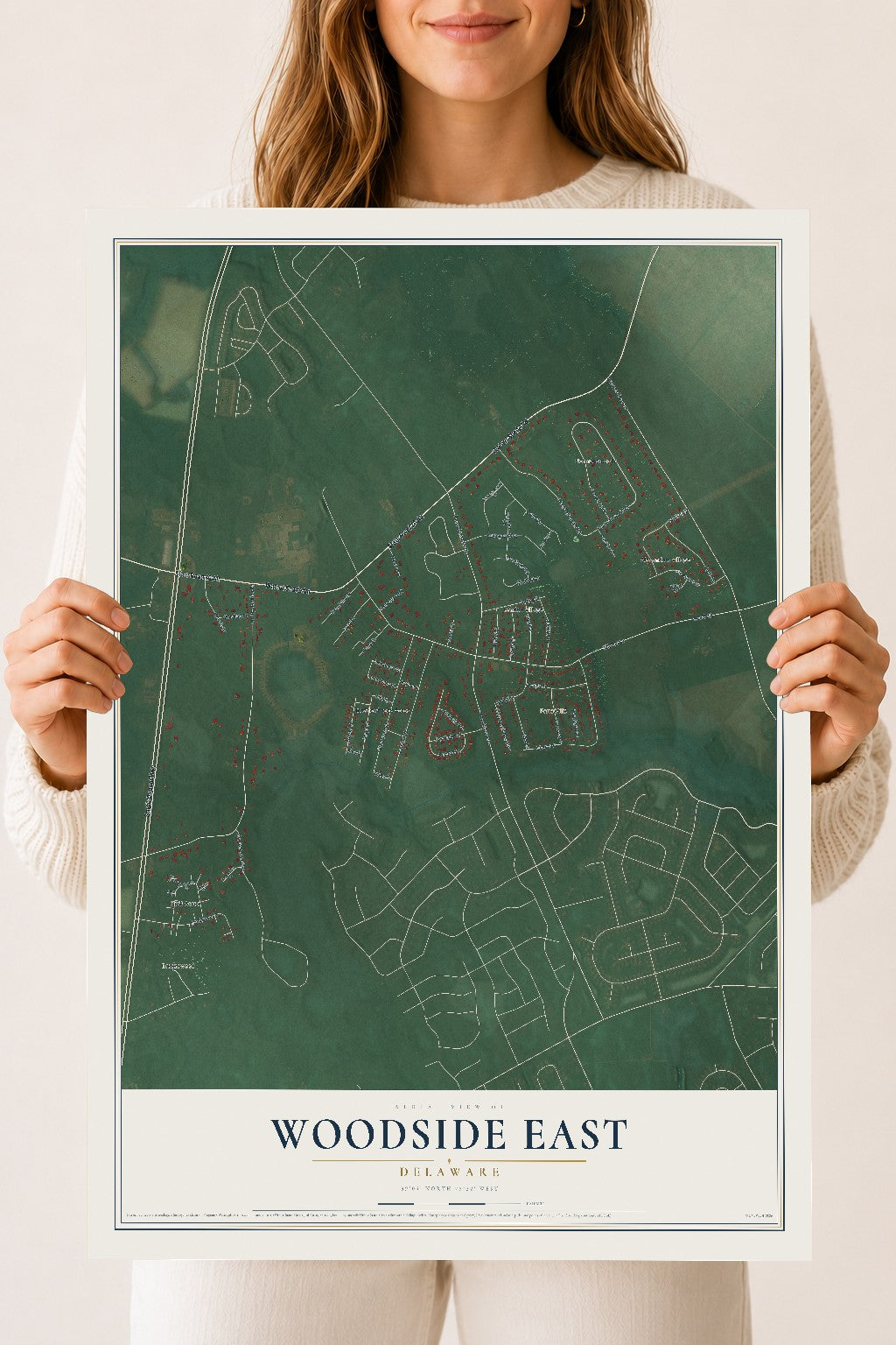 Map of Woodside East, Delaware, 18 x 24 inch unframed archival matte print
