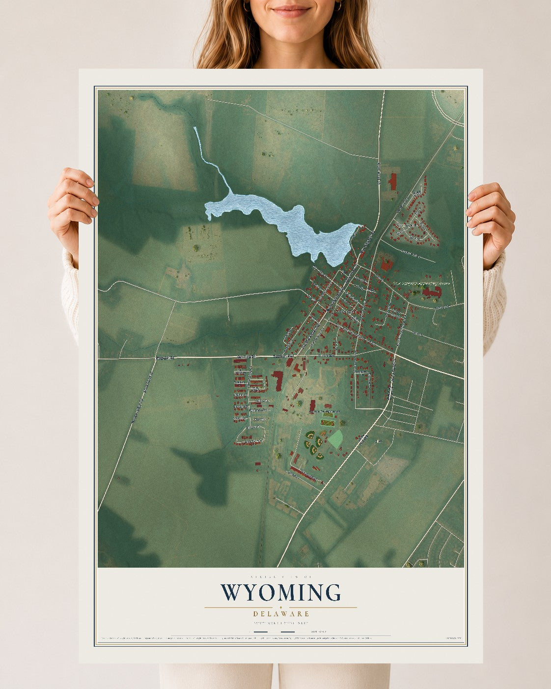 Map of Wyoming, Delaware, 24 x 36 inch unframed archival matte print