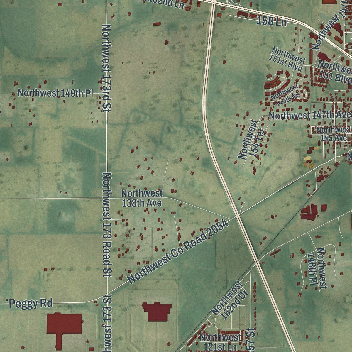 Close-up 1 of the Alachua, Florida map artwork
