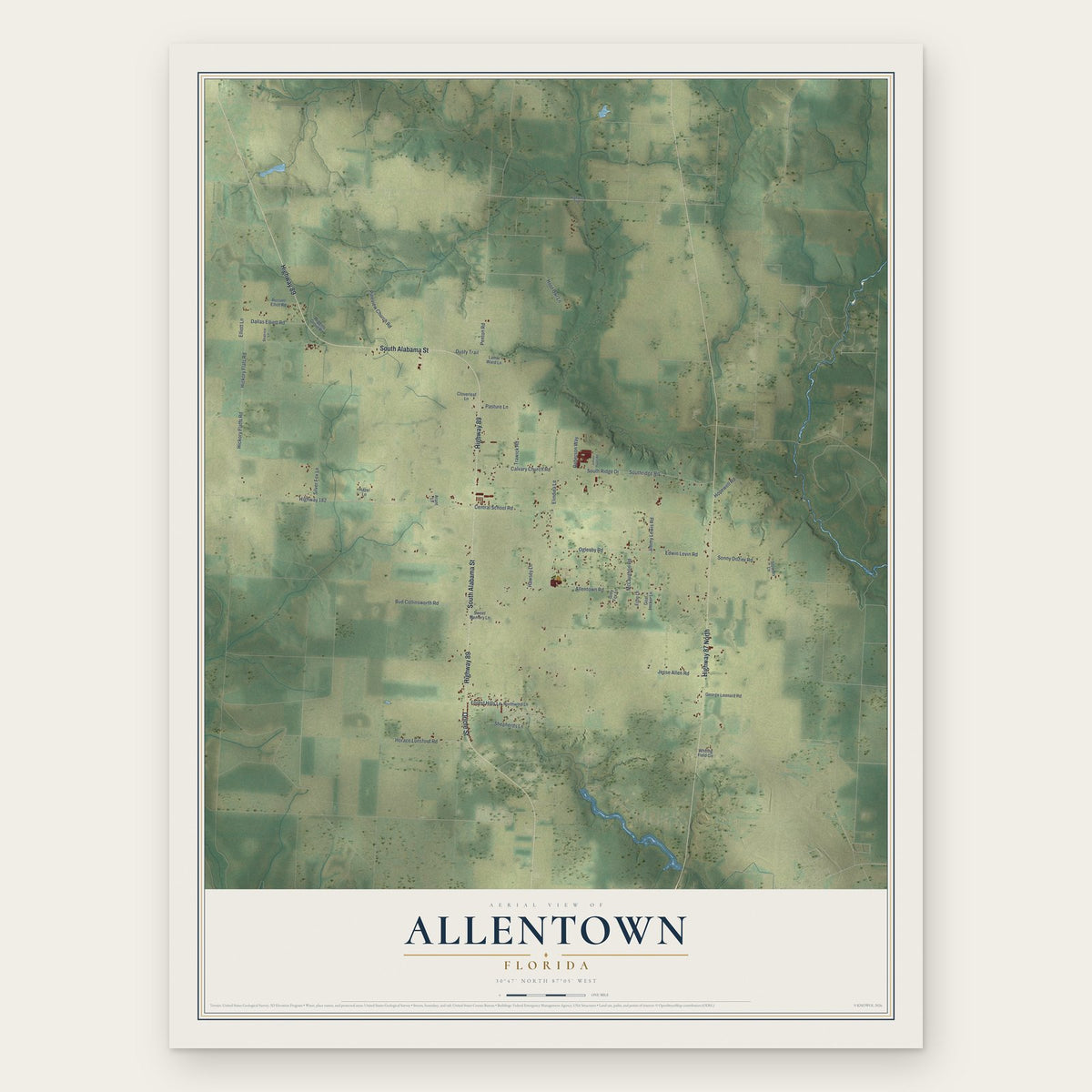 Allentown, Florida map print, the full design