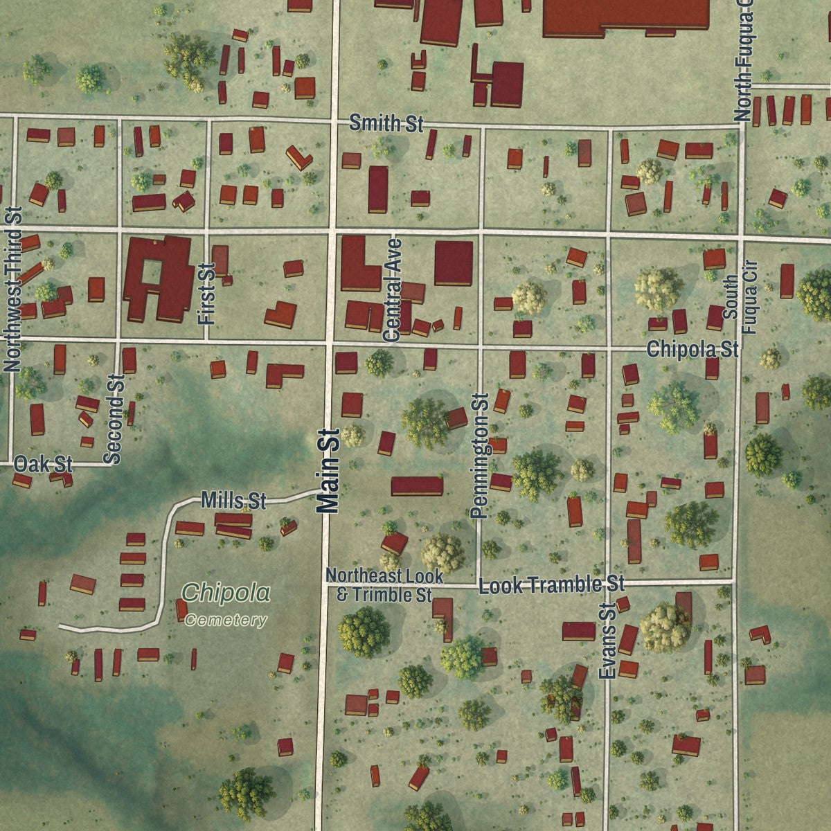 Close-up 1 of the Altha, Florida map artwork