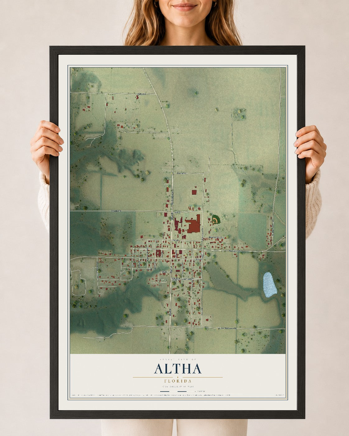 Altha, Florida map print, 24" x 36" W/ Black Ayous Wood Frame mockup