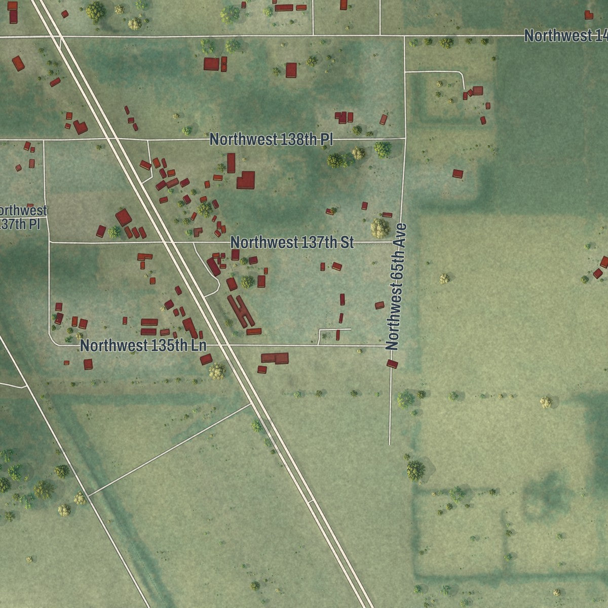 Close-up of the map of Andrews, Florida print showing street and building detail