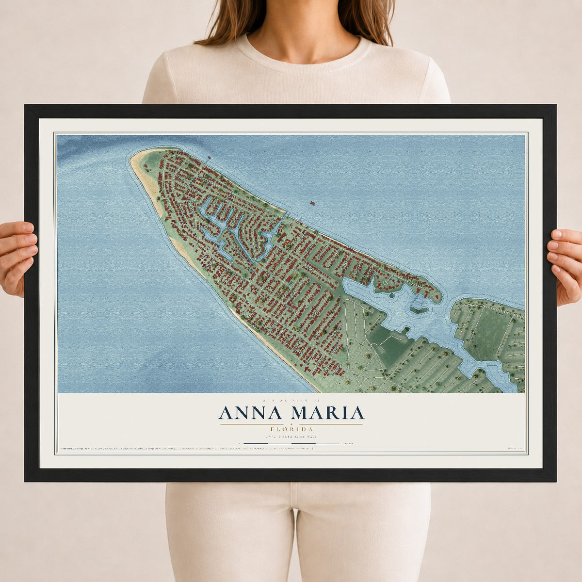 Anna Maria, Florida map print, 18" x 24" W/ Black Ayous Wood Frame mockup