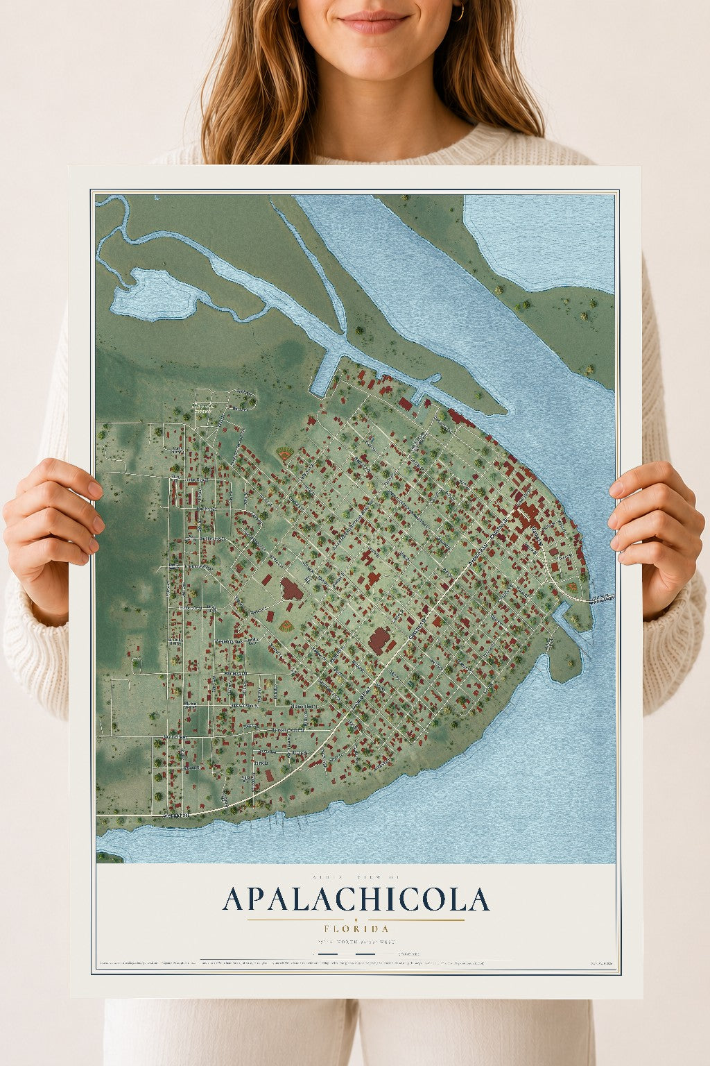Apalachicola, Florida map print, 18" x 24" Archival Matte Print mockup