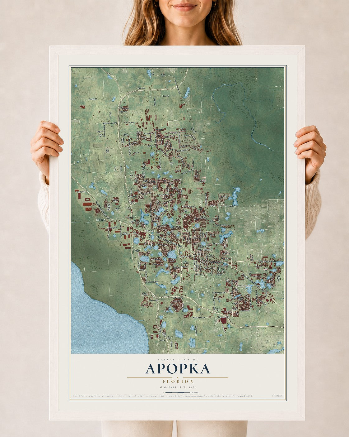 Apopka, Florida map print, 24" x 36" W/ White Ayous Wood Frame mockup