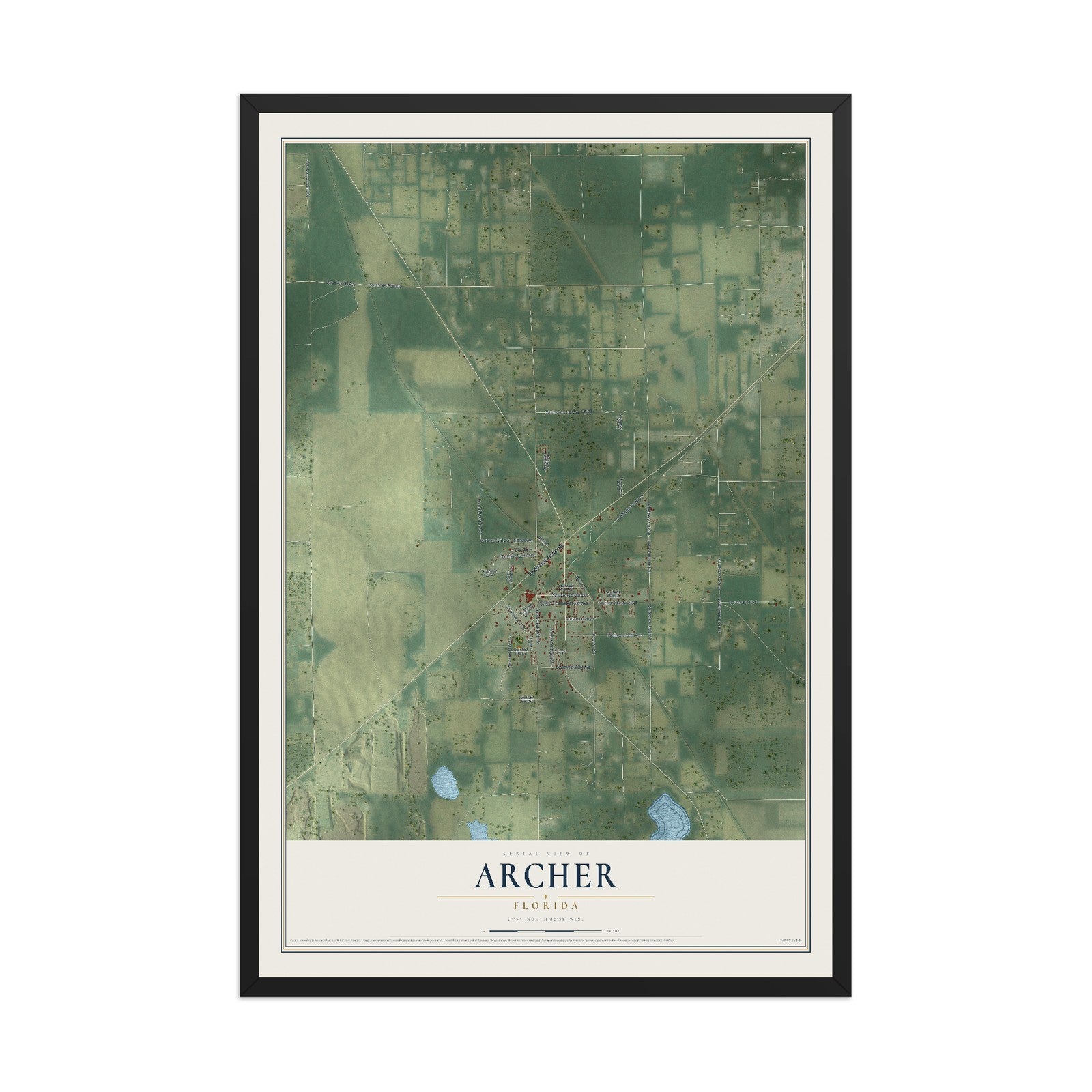 Archer, Florida map print, 12" x 18" W/ Black Ayous Wood Frame mockup