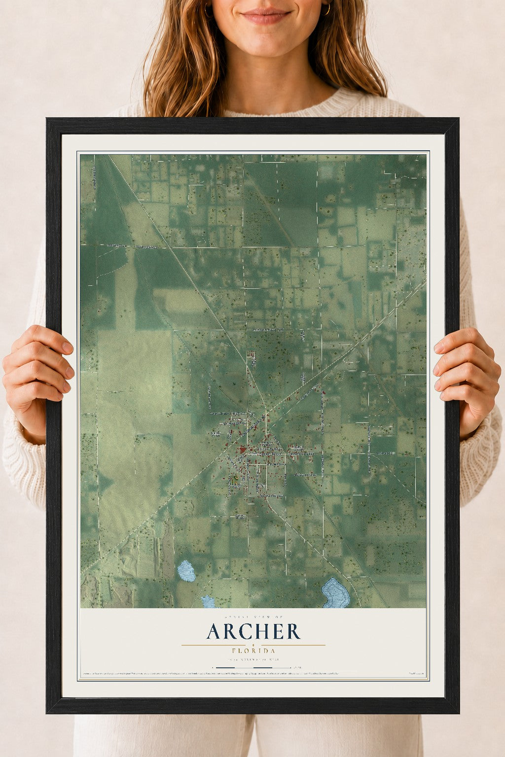 Archer, Florida map print, 18" x 24" W/ Black Ayous Wood Frame mockup