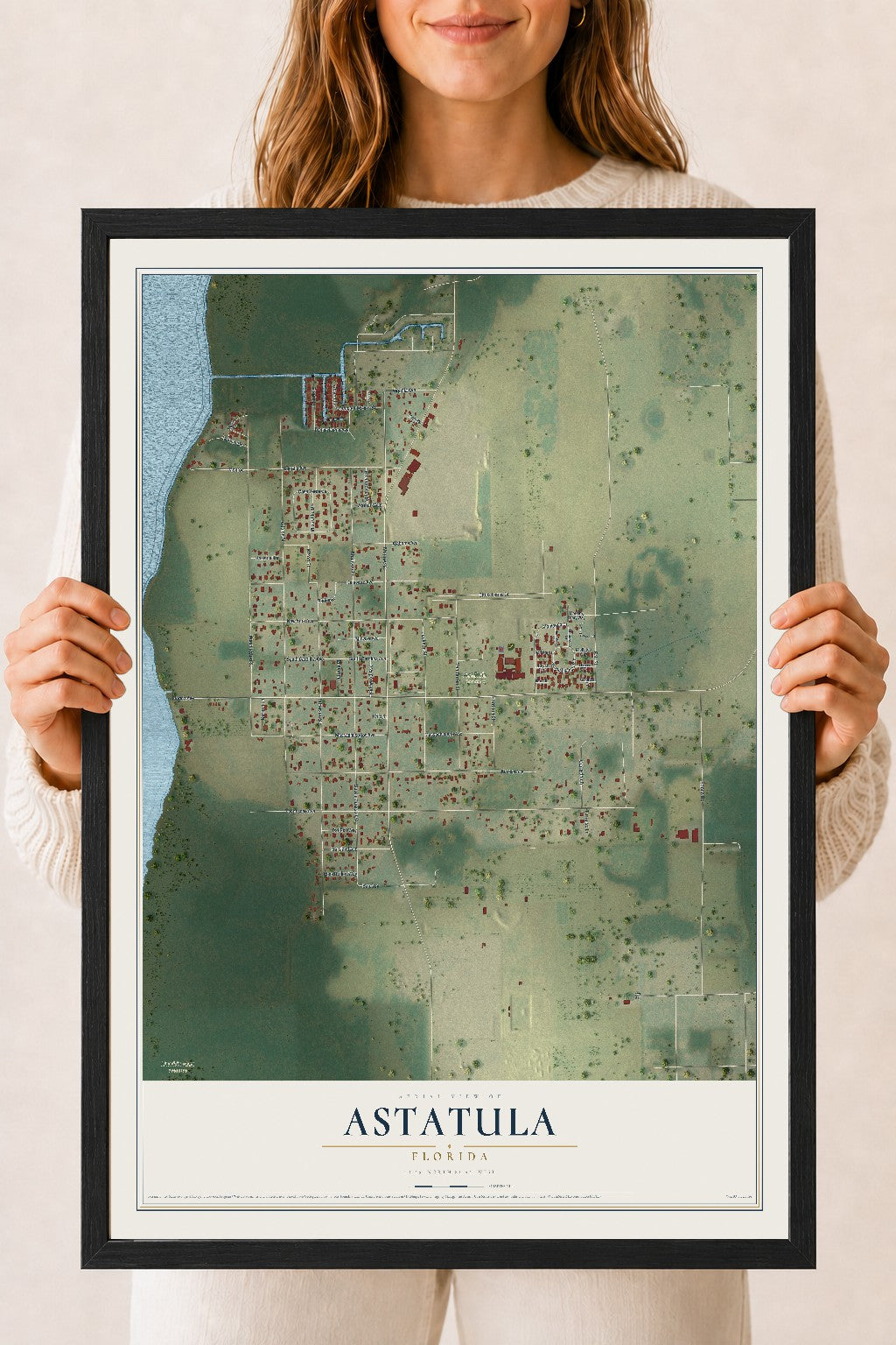Astatula, Florida map print, 18" x 24" W/ Black Ayous Wood Frame mockup
