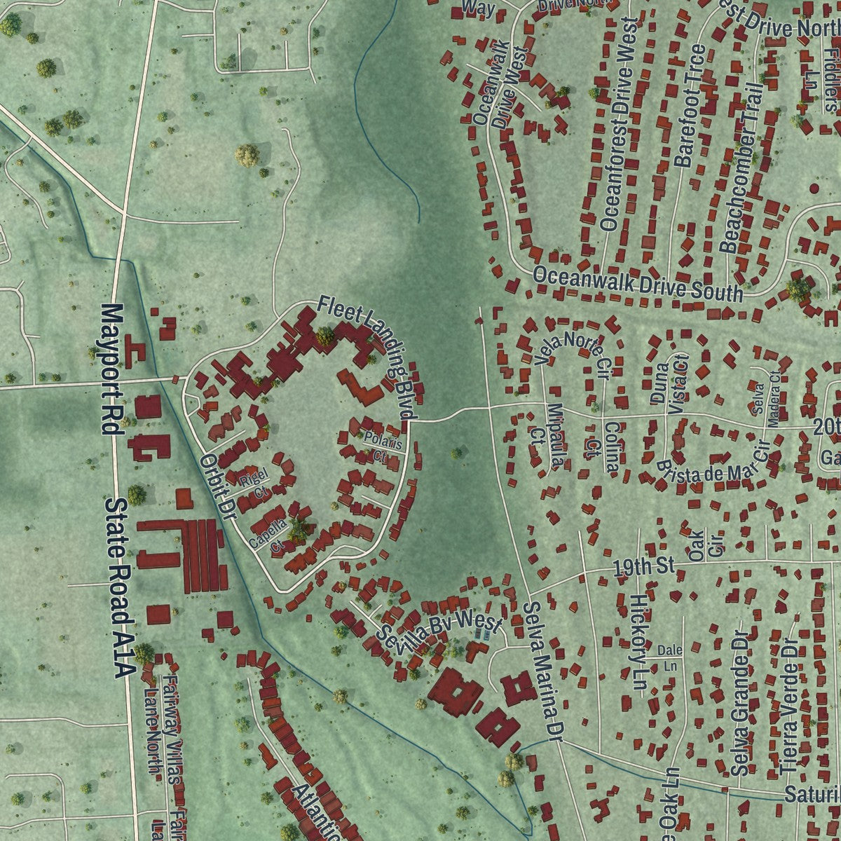 Close-up 2 of the Atlantic Beach, Florida map artwork