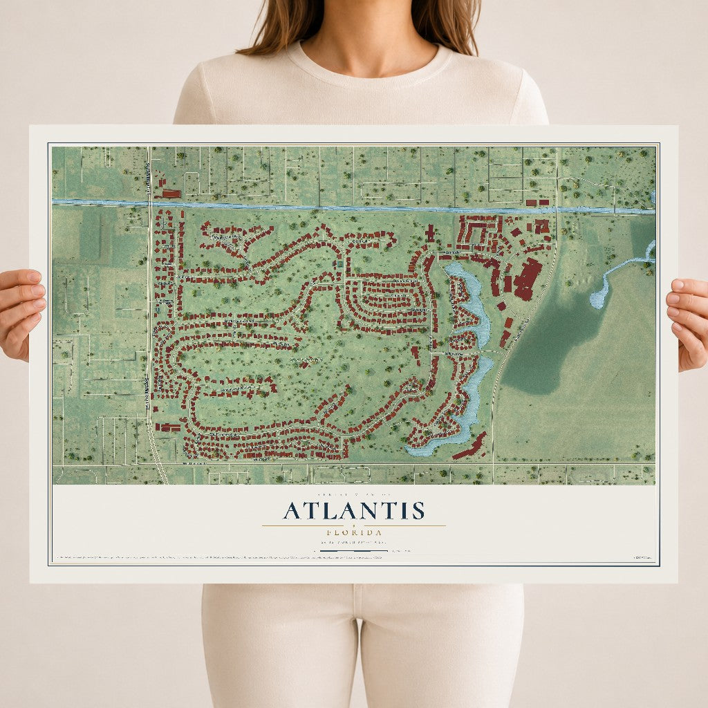 Atlantis, Florida map print, 18" x 24" Archival Matte Print mockup