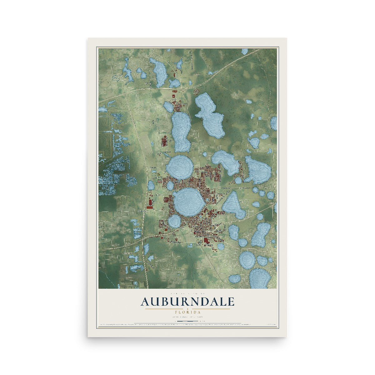 Map of Auburndale, Florida, 12 x 18 inch unframed archival matte print