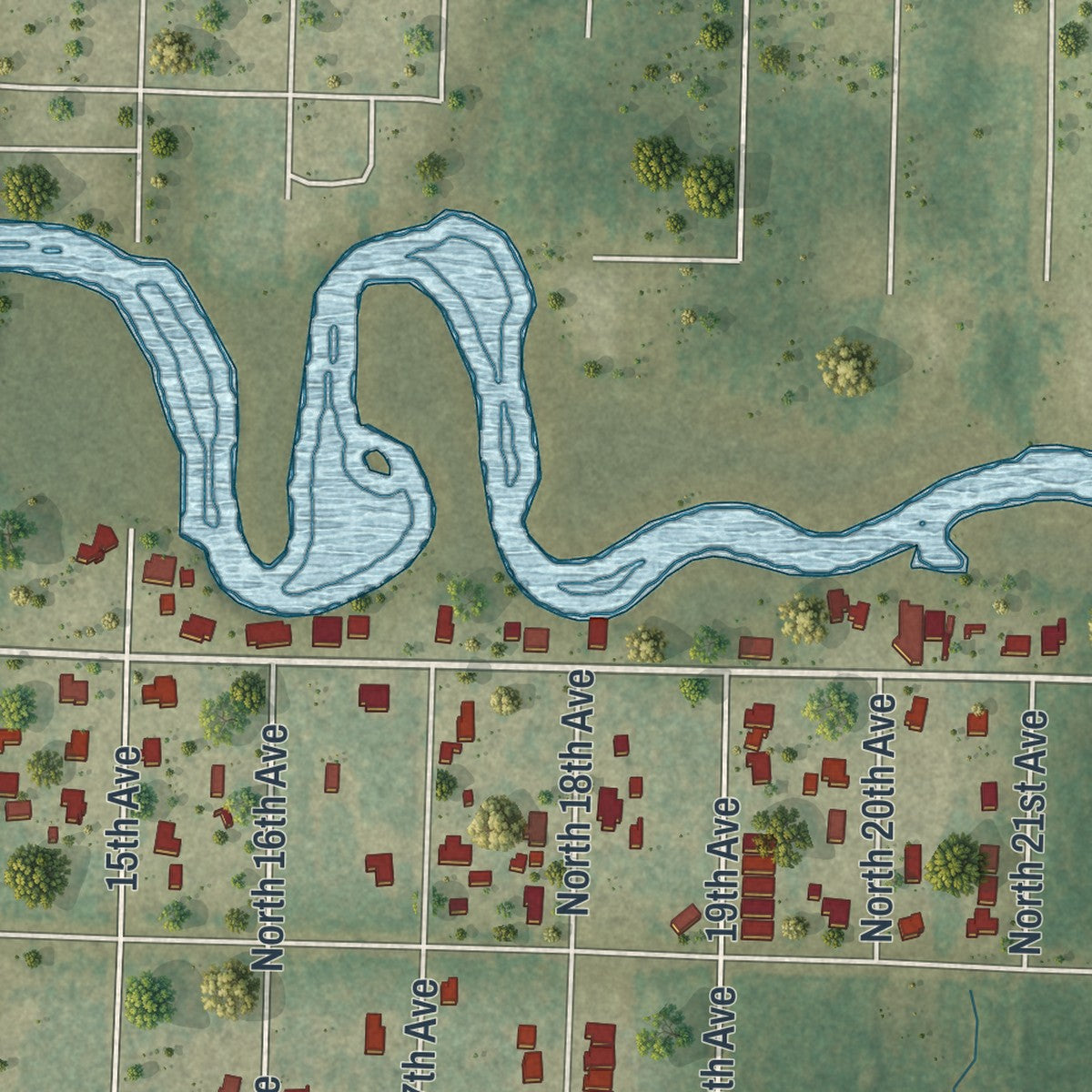 Close-up of the map of Avalon, Florida print showing street and building detail