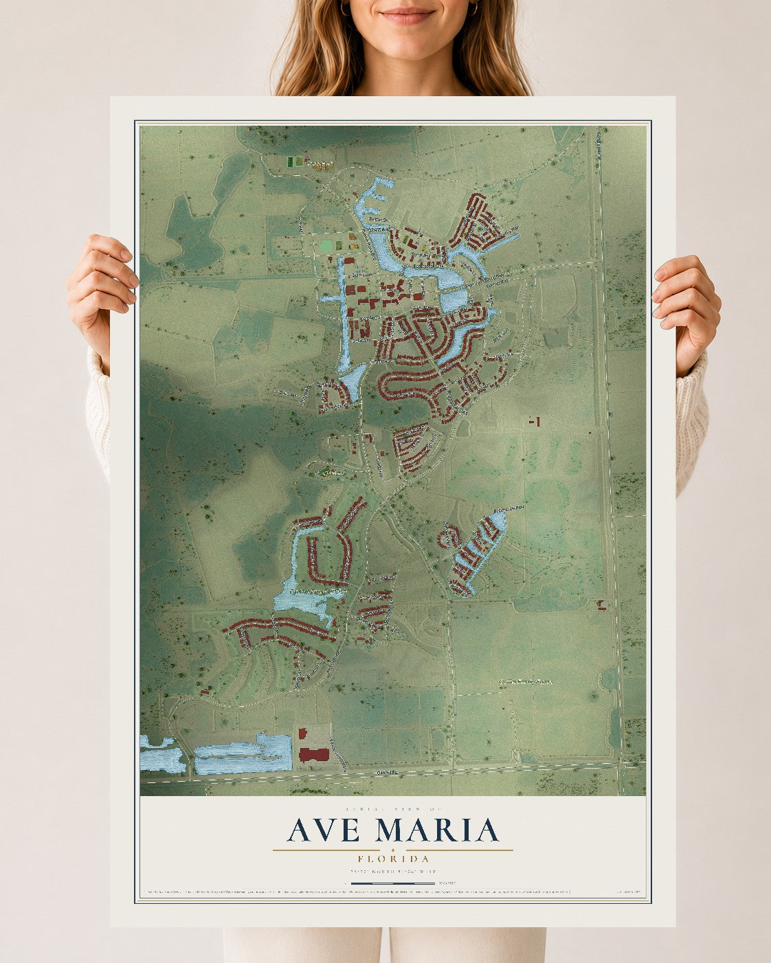 Ave Maria, Florida map print, 24" x 36" Archival Matte Print mockup
