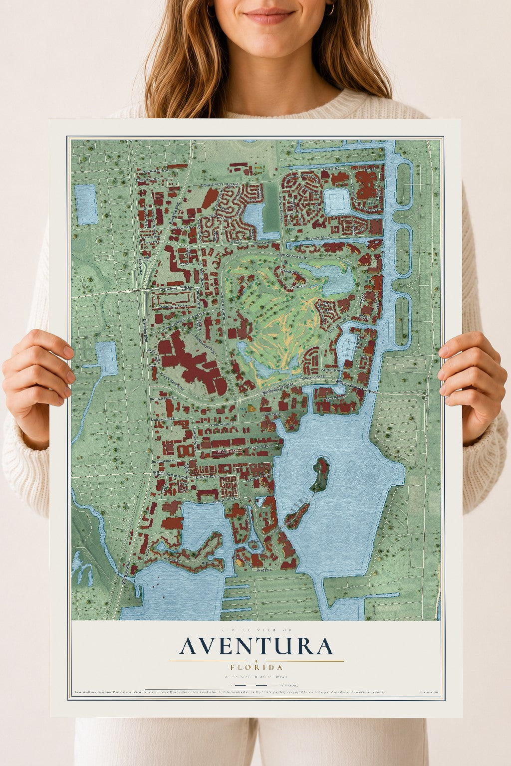 Aventura, Florida map print, 18" x 24" Archival Matte Print mockup