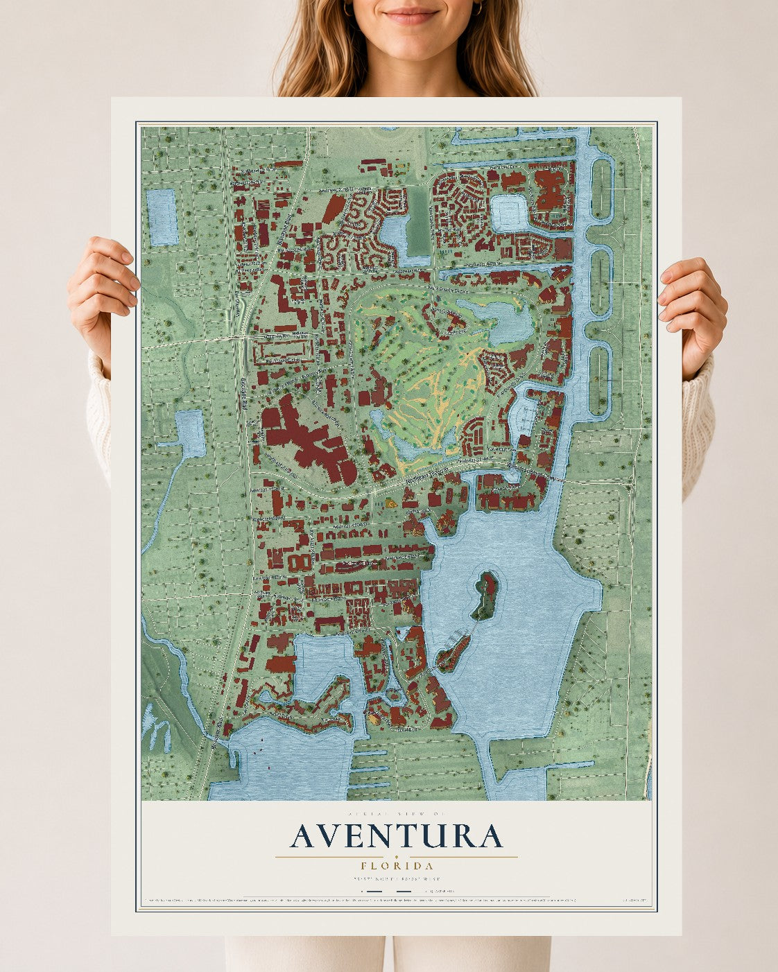 Aventura, Florida map print, 24" x 36" Archival Matte Print mockup