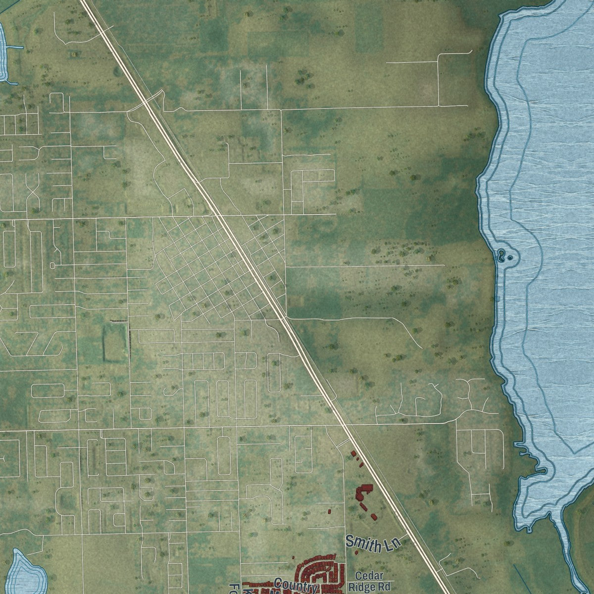 Close-up 2 of the Bartow, Florida map artwork