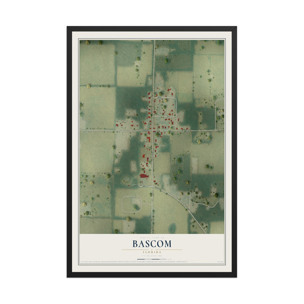 Bascom, Florida map print, 12" x 18" W/ Black Ayous Wood Frame mockup