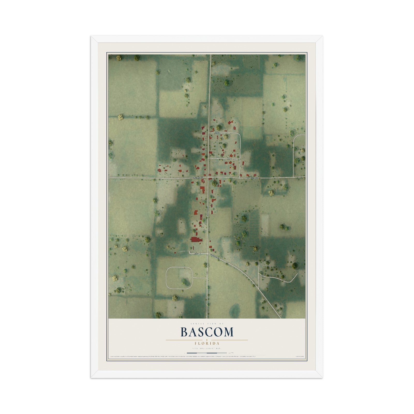 Bascom, Florida map print, 12" x 18" W/ White Ayous Wood Frame mockup