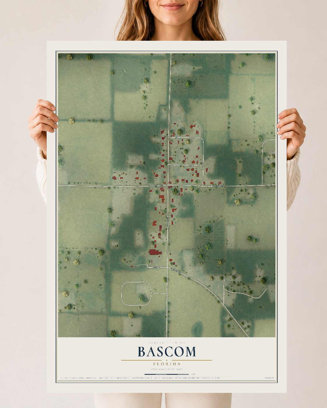 Bascom, Florida map print, 24" x 36" Archival Matte Print mockup