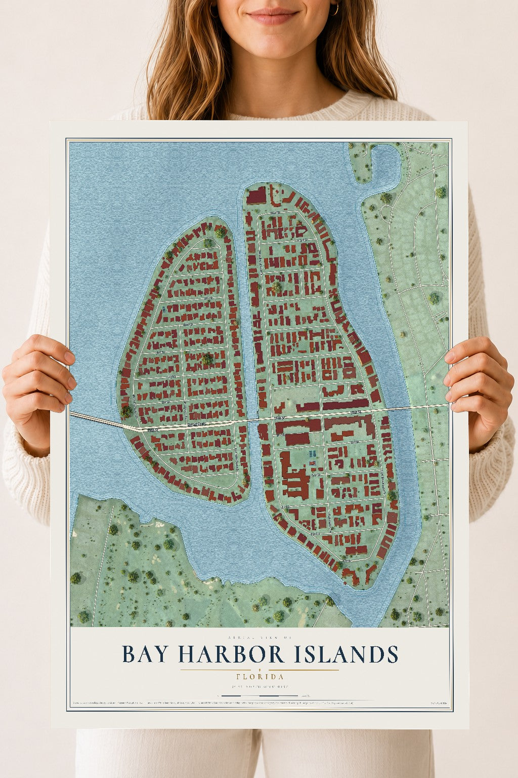 Bay Harbor Islands, Florida map print, 18" x 24" Archival Matte Print mockup