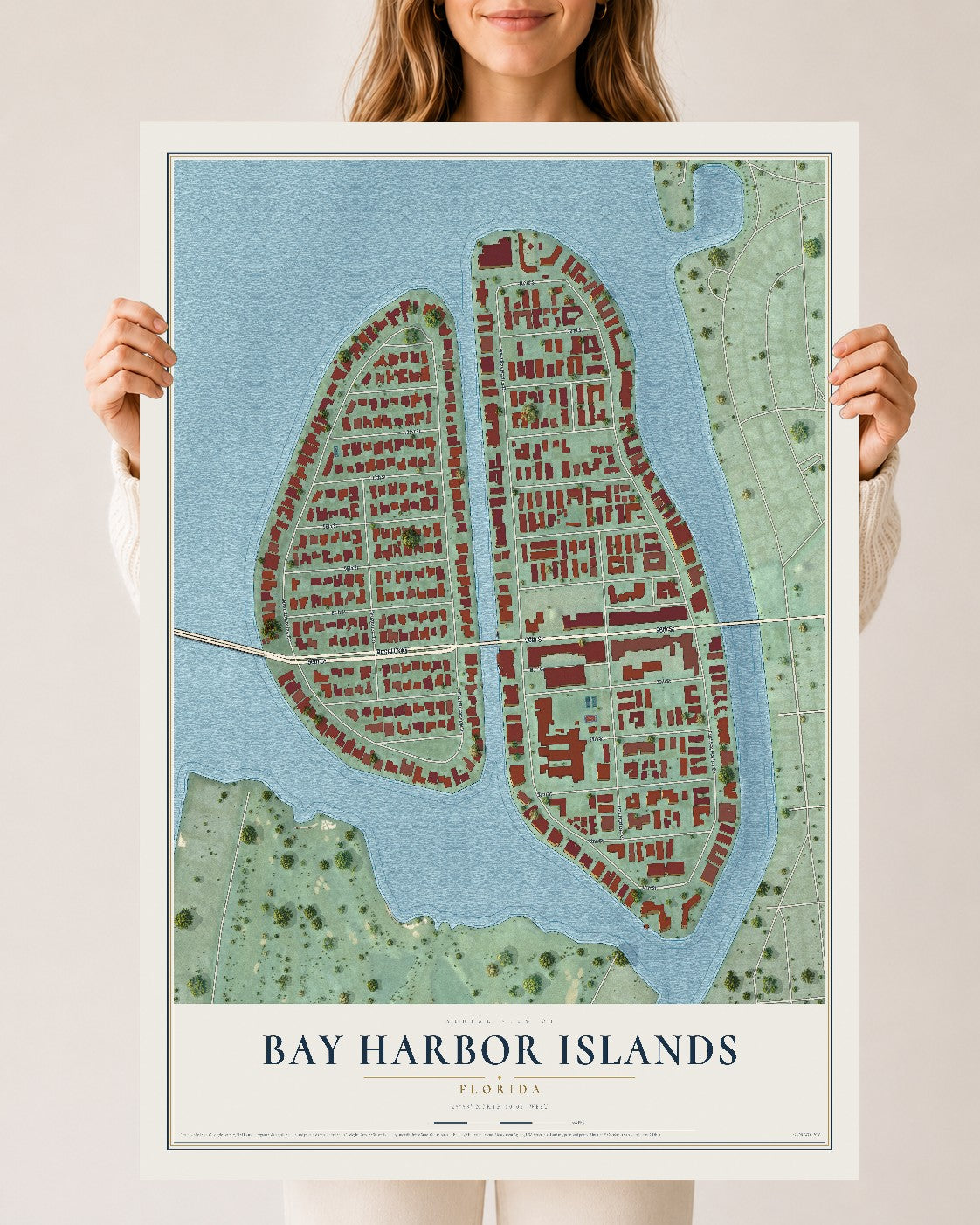 Bay Harbor Islands, Florida map print, 24" x 36" Archival Matte Print mockup