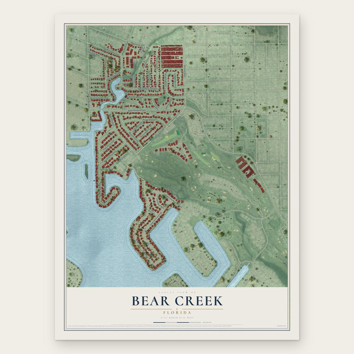 Bear Creek, Florida map print, the full design