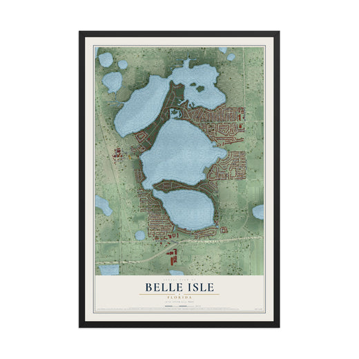 Map of Belle Isle, Florida, 12 x 18 inch print in a black wood frame