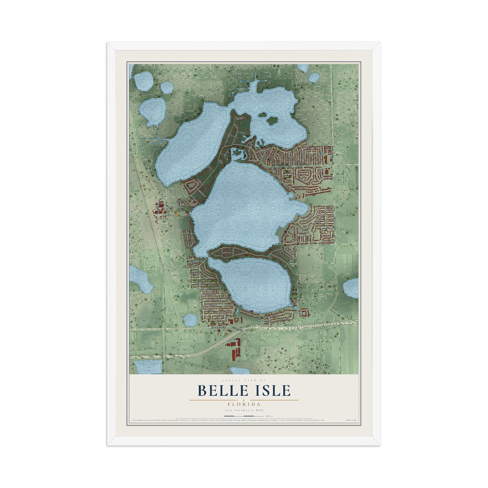 Belle Isle, Florida map print, 12" x 18" W/ White Ayous Wood Frame mockup