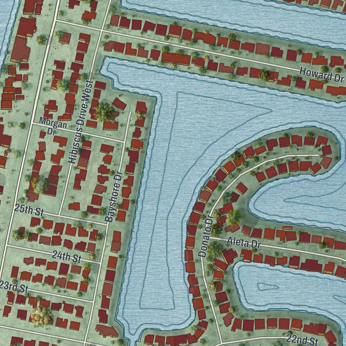 Close-up 1 of the Belleair Beach, Florida map artwork
