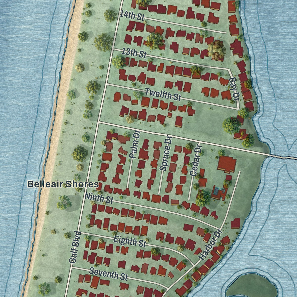 Close-up 2 of the Belleair Beach, Florida map artwork