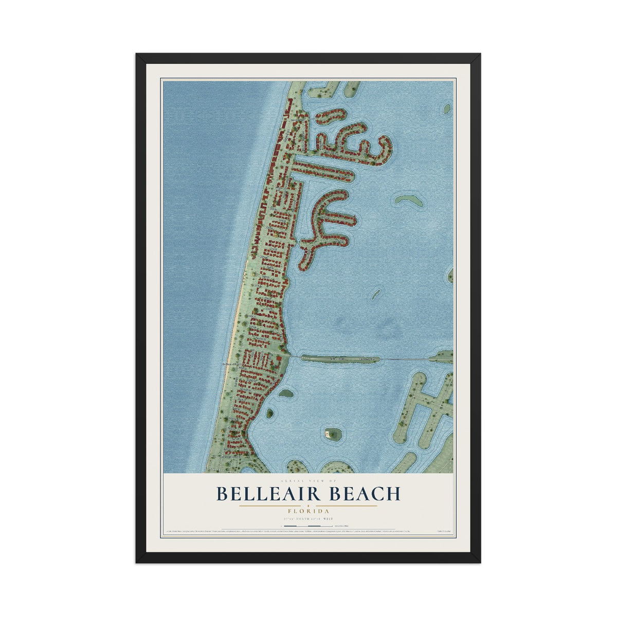 Belleair Beach, Florida map print, 12" x 18" W/ Black Ayous Wood Frame mockup