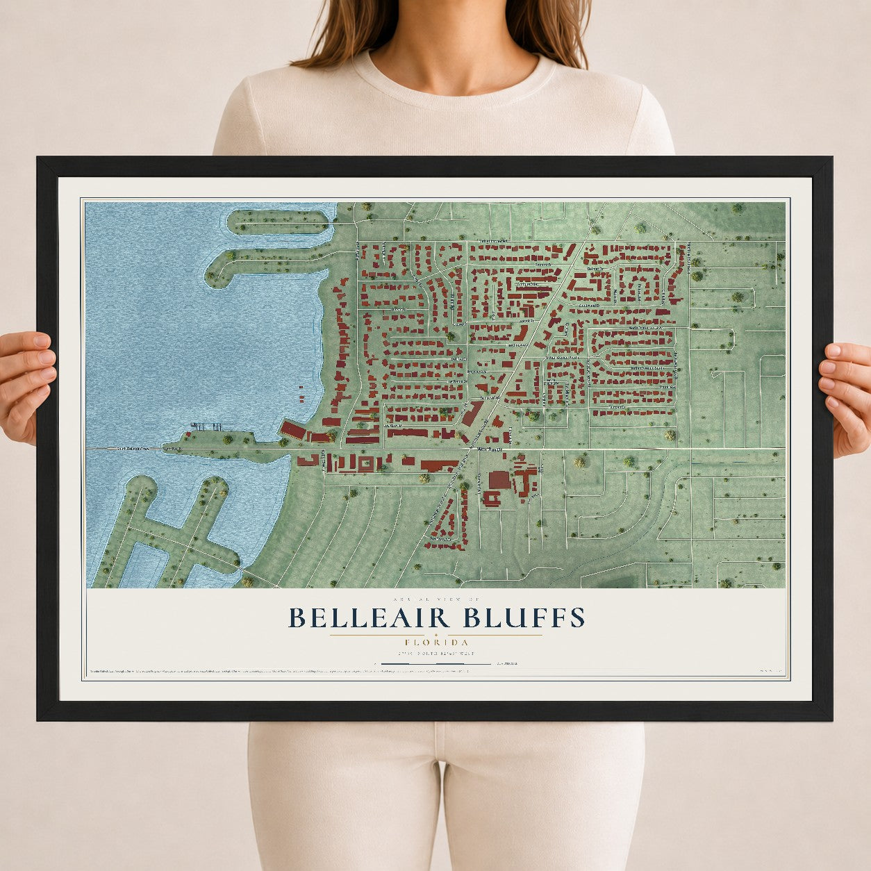 Belleair Bluffs, Florida map print, 18" x 24" W/ Black Ayous Wood Frame mockup